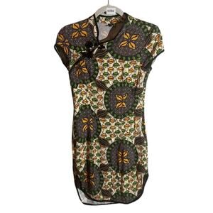 FARM Rio Multicolor Floral Print Midi Dress — Green, Yellow, Brown, Black